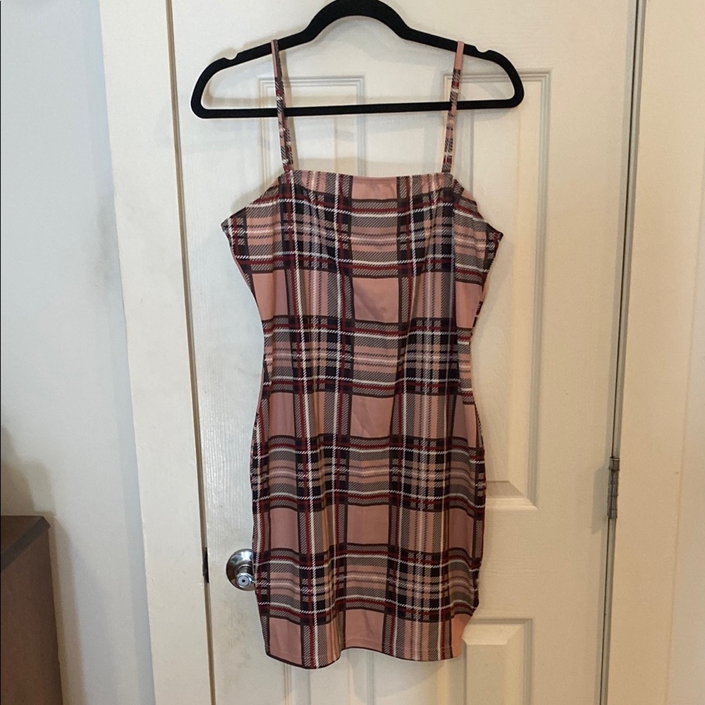 SHEIN Pink Plaid Mini Dress
